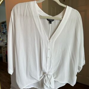 Express White Short Sleeve Front Tie Blouse